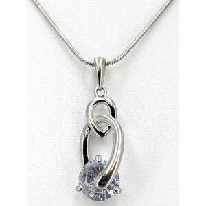 Lia Sophia Pendant Necklace Silver Tone Clear Glass Drop Snake Chain 19in Long